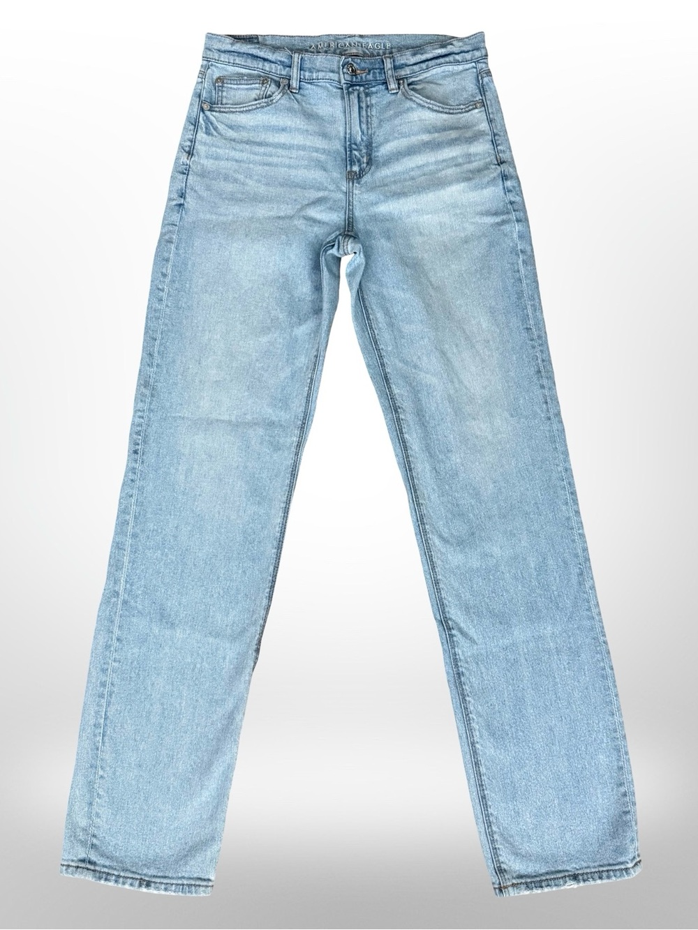 American Eagle Super High-Rise Straight Jeans Light Wash Stretch size 8 X-Long
